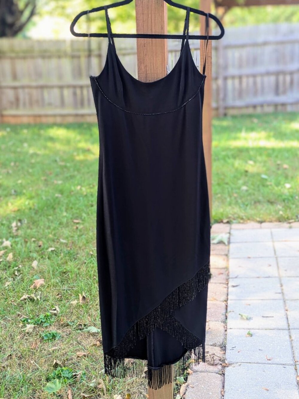 Bebe Vintage Black Dress With Beaded Fringe
